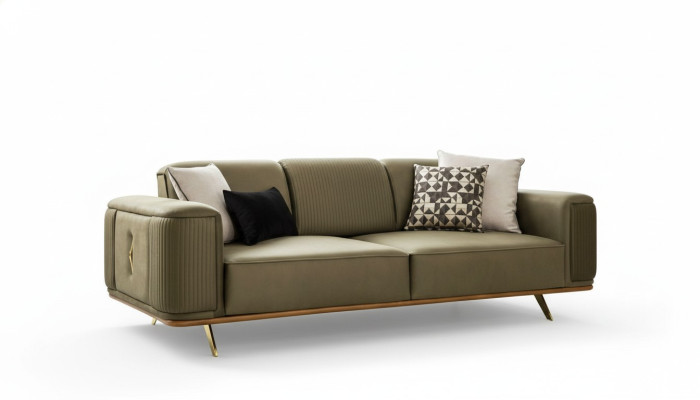 Divano Chesterfield 4 posti in tessuto nero per il soggiorno.