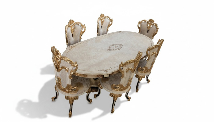 Set completo di tavolo da pranzo + 6 sedie Set da pranzo Set da pranzo in legno Tavoli 7 pezzi