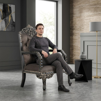 Poltrona classica ad un posto, poltrona di lusso, arredamento soggiorno, divano monoposto.