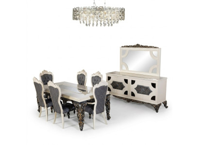 Tavolo da pranzo Gruppo tavolo classico Set sala da pranzo Set da 7 pezzi Sedia 6x sedie nuove