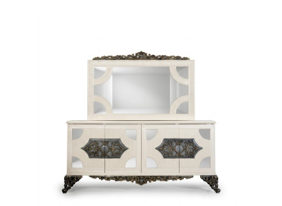 Comodino con specchio, comò nobile stile barocco rococò in legno.