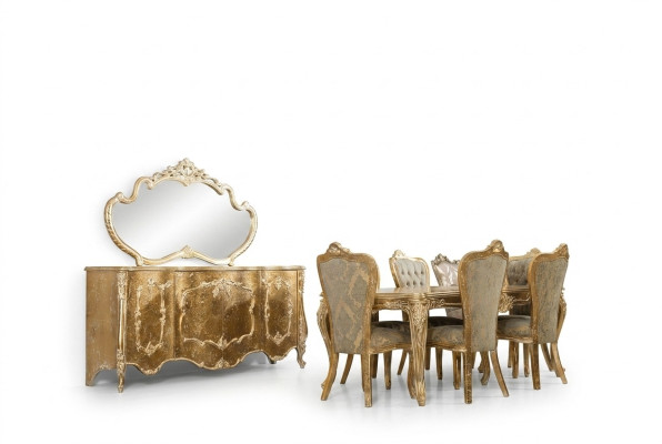 Sala da pranzo di lusso Set di sedie 6x credenza Specchio Gruppo sala da pranzo Completo
