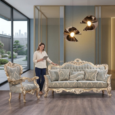 Set di divani classici di lusso, poltrone, 3+1 posti, Chesterfield per il soggiorno.
