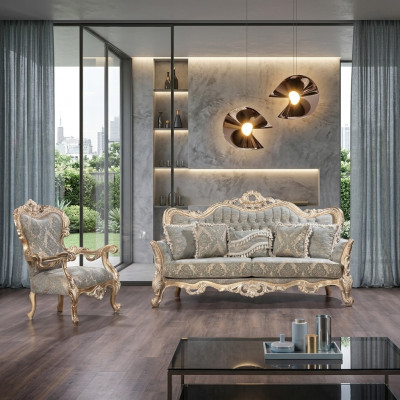 Set di divani classici di lusso, poltrone, 3+1 posti, Chesterfield per il soggiorno.