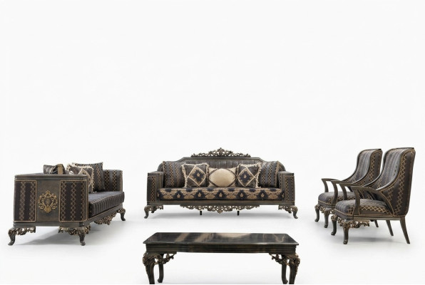 Sofà Chesterfield Gruppo Designer Set 5 pezzi Salotto Divano 3+3+1+1 Posti Tavolino