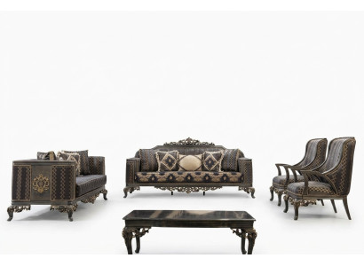 Sofà Chesterfield Gruppo Designer Set 5 pezzi Salotto Divano 3+3+1+1 Posti Tavolino