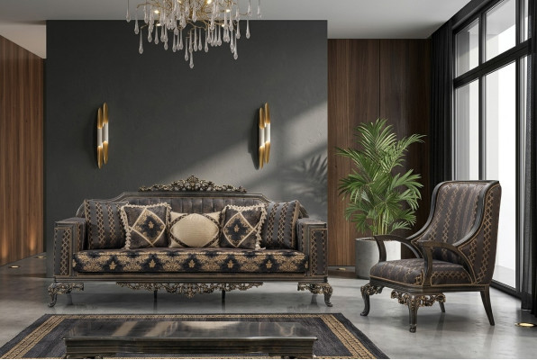 Set di divani Chesterfield di lusso 3+1 posti classico, divano barocco imbottito.