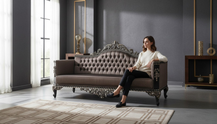 Divano design a tre posti di lusso, divano imbottito Chesterfield a tre posti.