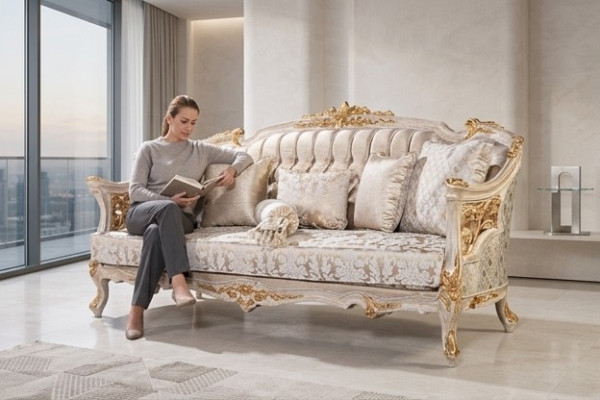 Chesterfield divano a 3 posti Designer Lusso Divani imbottiti Tessuto Tessile Nuovo
