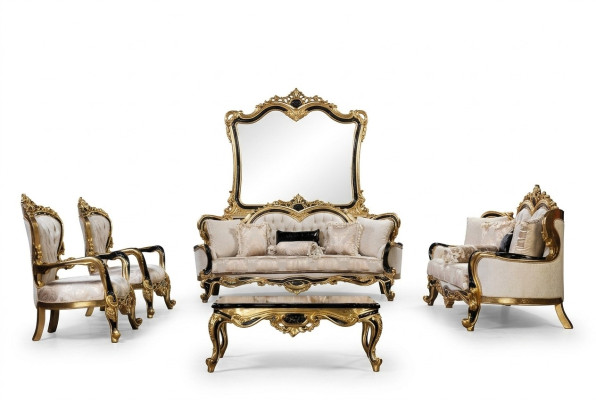Divano Chesterfield Barocco Set divano 5 pezzi Soggiorno 3 + 3 + 1 + 1 Sedile Tavolino.