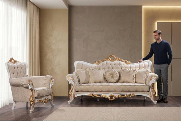 Set di divani 3+1 posti design in pelle per soggiorno, divano imbottito relaX classico
