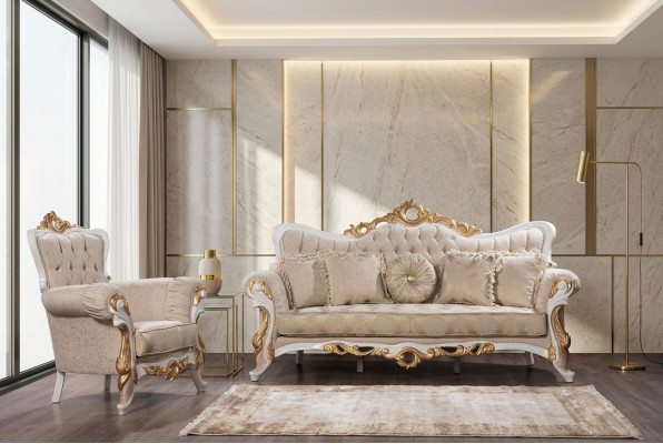 Set di divani 3+1 posti design in pelle per soggiorno, divano imbottito relaX classico
