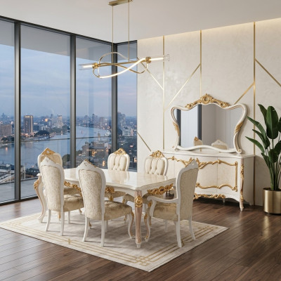 Luxury Set Sala da pranzo Tavolo Sedia XL Tavoli Sedie Legno Design 7 pezzi Nuovo