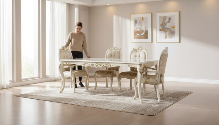Tavolo da pranzo classico beige design tavolo legno mobili soggiorno