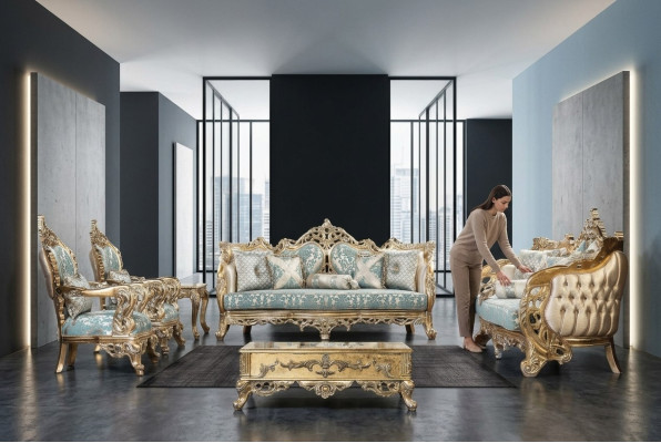 Sofà 3+3+1+1 tavolino da salotto divano poltrona divani stoffa lusso set 5 pezzi