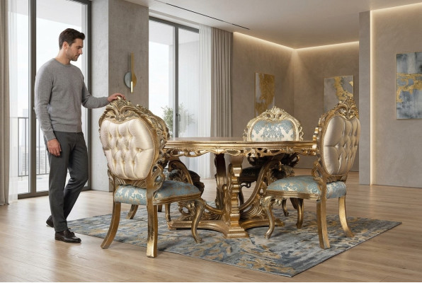 Tavolo da pranzo barocco dorato Tavolo rotondo Tavoli rotondi in legno 173cm