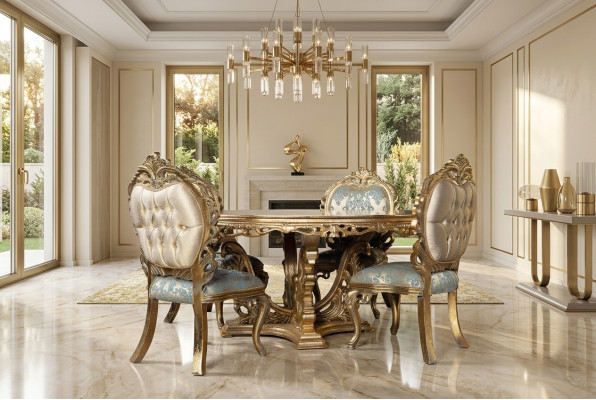 Tavolo da pranzo barocco dorato Tavolo rotondo Tavoli rotondi in legno 173cm
