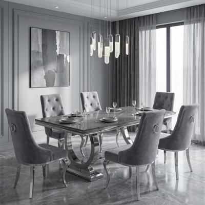 6 sedie Chesterfield di design Imbottite Sedie Tessuto Arredamento Nuovo