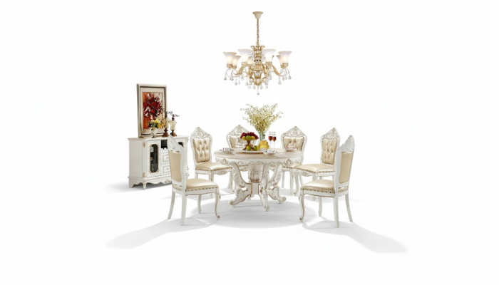 Set da pranzo Ensemble Gruppo in legno Tavolo Set completo 7 pezzi Tavolo da pranzo 6 sedie