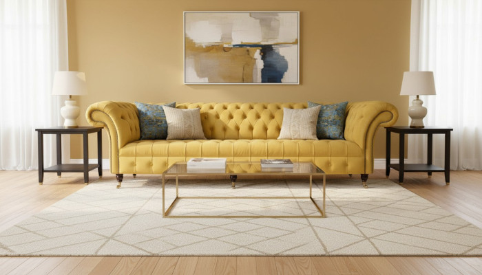 Elegante divano design a 4 posti in tessuto di lusso Chesterfield giallo