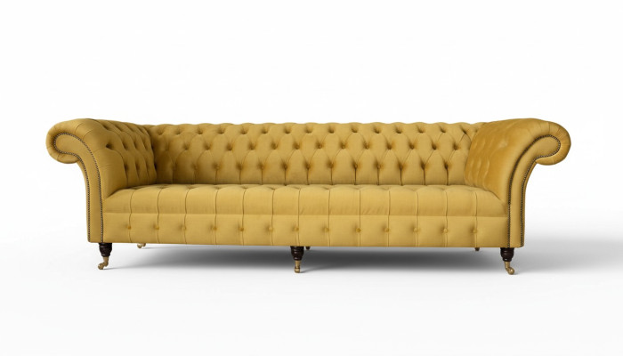Elegante divano design a 4 posti in tessuto di lusso Chesterfield giallo