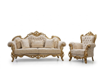 Divano e poltrona Chesterfield beige, in design di lusso di alta qualità.