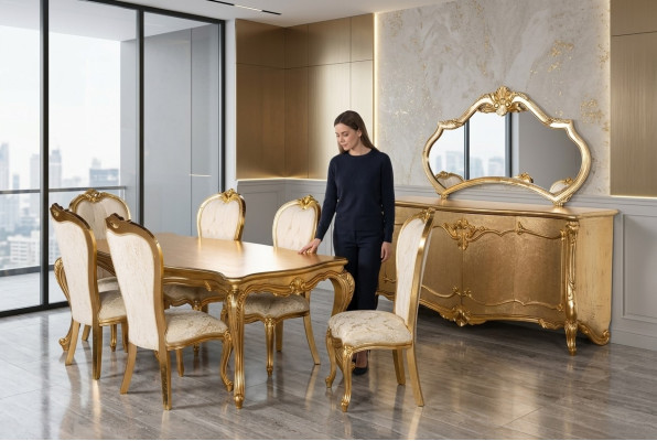 Set da pranzo con tavolo 6 sedie credenza specchio gruppo da pranzo 9 pezzi.