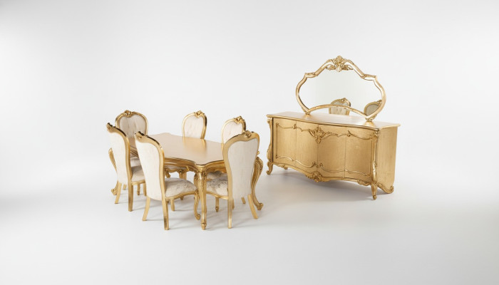 Set da pranzo con tavolo 6 sedie credenza specchio gruppo da pranzo 9 pezzi.