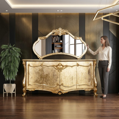 Tavolino specchio lusso mobile credenza set mobili cassettiere arredamento oro