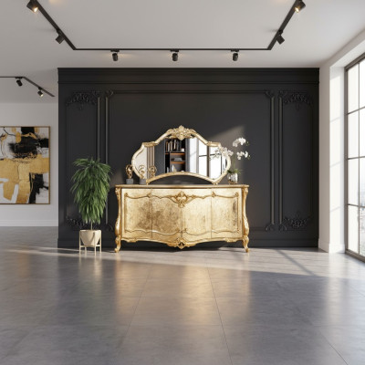 Tavolino specchio lusso mobile credenza set mobili cassettiere arredamento oro