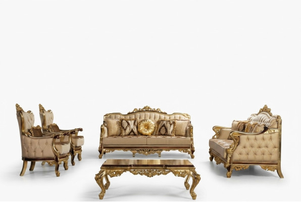 Set di divani d'epoca barocca e rococò in oro completo con 5 pezzi. Nuovo.