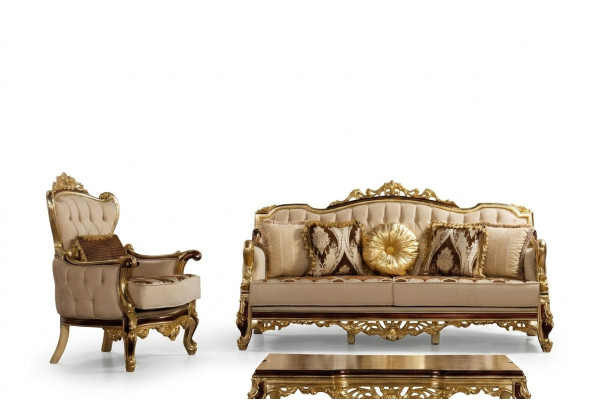 Divano di lusso beige, set di divani poltrona 3+1 posti in stoffa design.