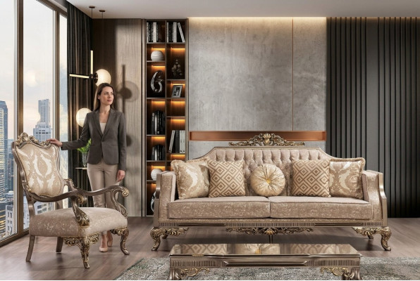 Set di divani Chesterfield con tavolino, set di divani imbottiti, mobili 5 pezzi.