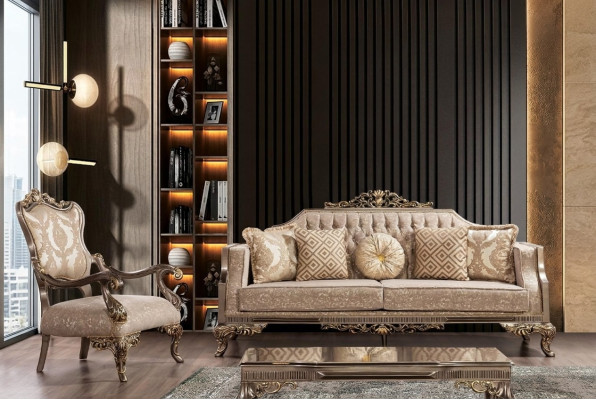 Set di divani Chesterfield con tavolino, set di divani imbottiti, mobili 5 pezzi.