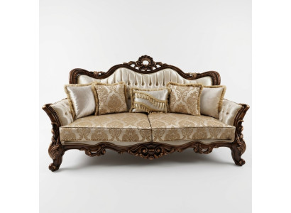 Chesterfield divano barocco a tre posti in stile barocco in tessuto dorato.