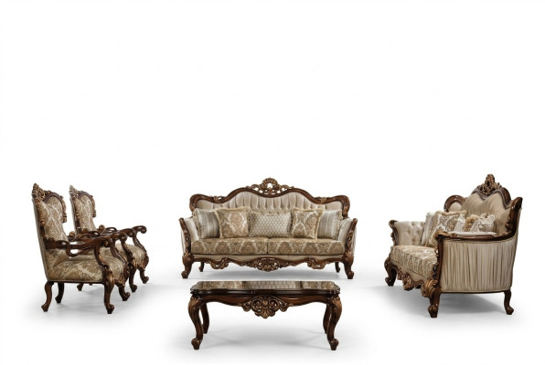 Set di divani Chesterfield con tavolino da salotto, divano e imbottitura, 5 pezzi.