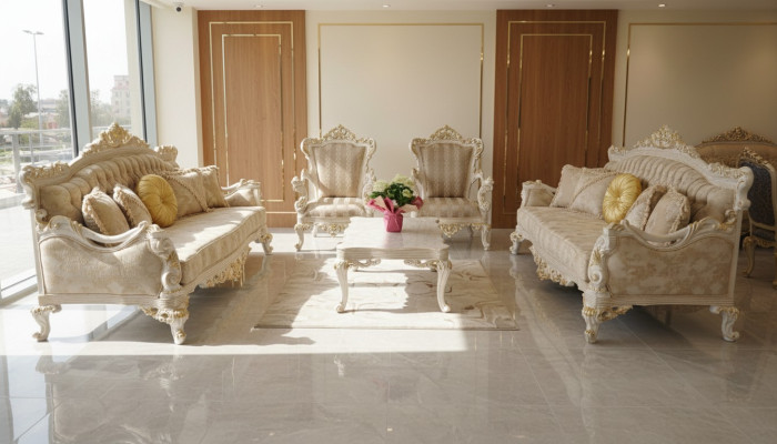 Beige Set divano componibile 5 pezzi. Tavolino divano set di divani Mobili