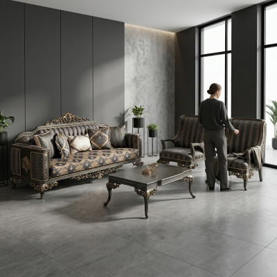 Comoda poltrona 3+1+1 con tavolino Set 4 pezzi Gruppo imbottito