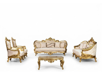 Set di divani in stile Chesterfield Barocco con 5 pezzi e tavolino da salotto in oro.