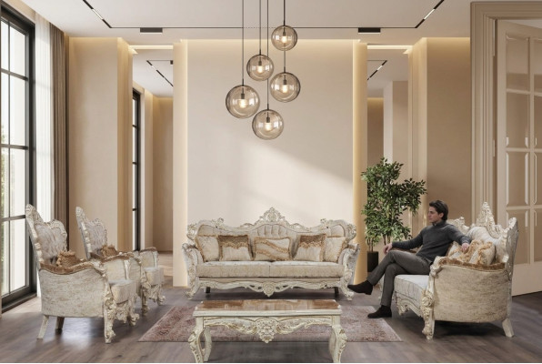 Set di divani in stile barocco rococò, 4 pezzi, con tavolino.