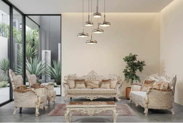 Set di divani in stile barocco rococò, 4 pezzi, con tavolino.