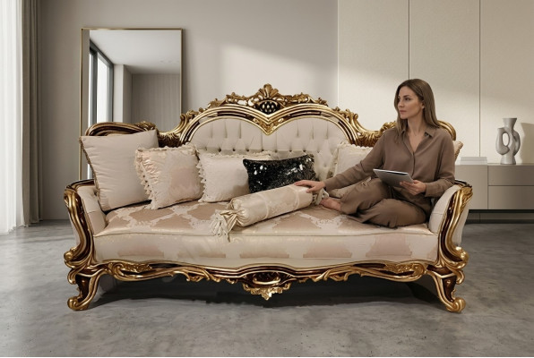 Chesterfield Barocco divano a tre posti Mobili Divano divani in tessuto beige
