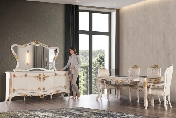 Tavolo da pranzo completo gruppo sala da pranzo tavolo sedia set credenza specchio 6 pezzi