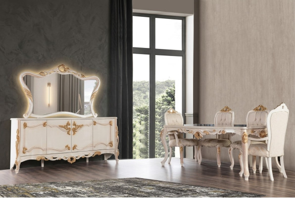 Tavolo da pranzo completo gruppo sala da pranzo tavolo sedia set credenza specchio 6 pezzi