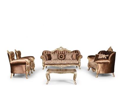 Set di divani in velluto dorato Chesterfield, 5 pezzi in legno.