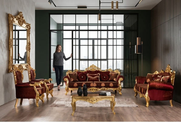 Divano Bordeaux Rote Set Divani Oro Mobili Classici Tavolo 5 pezzi.
