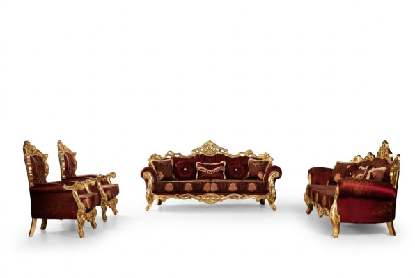 Divano Bordeaux Rote Set Divani Oro Mobili Classici Tavolo 5 pezzi.