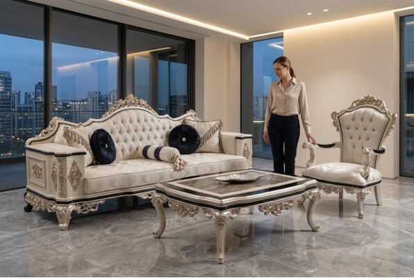 Set da salotto di lusso con divano 3+1 completa di tavolino - divano, divano letto