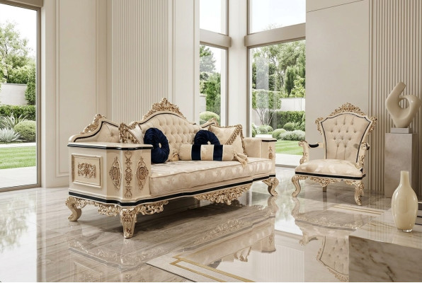 Chesterfield set divano 3 + 1 lusso 2 pezzi in tessuto per il soggiorno.