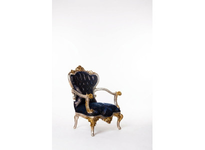Sedia di lusso, poltrona classica, poltrona trono, barocco velluto blu oro.